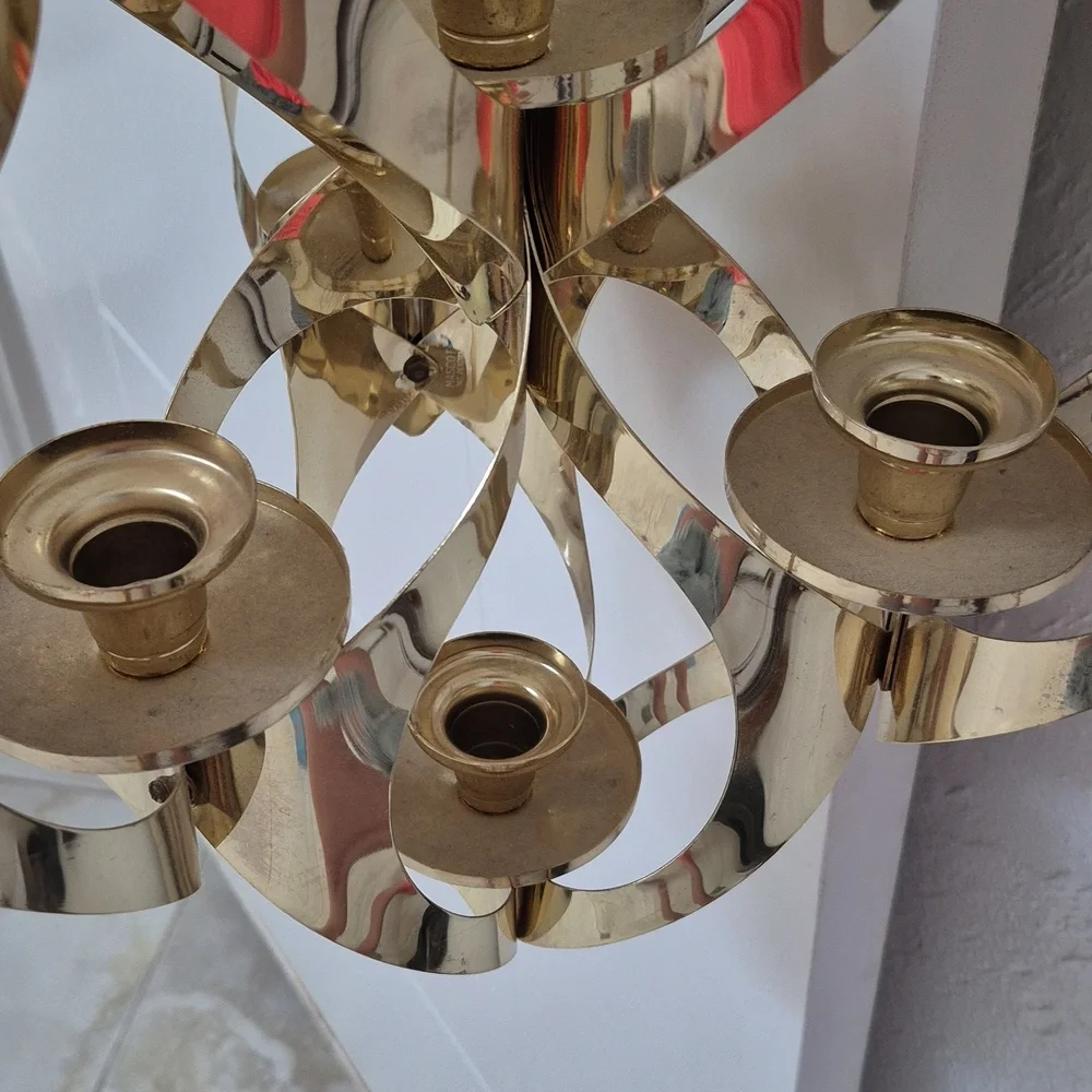 Large Vintage Mid Century Gold Brass Candle Holder Chandelier Mascot Regency